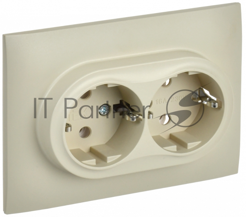 Розетка 2-местная IEK SKANDY SK-R08B (SK-R21-16-K10-F) с заземлением, без защитных шторок, 16А в сборе, бежевый