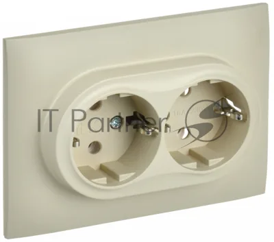 Розетка 2-местная IEK SKANDY SK-R08B (SK-R21-16-K10-F) с заземлением, без защитных шторок, 16А в сборе, бежевый