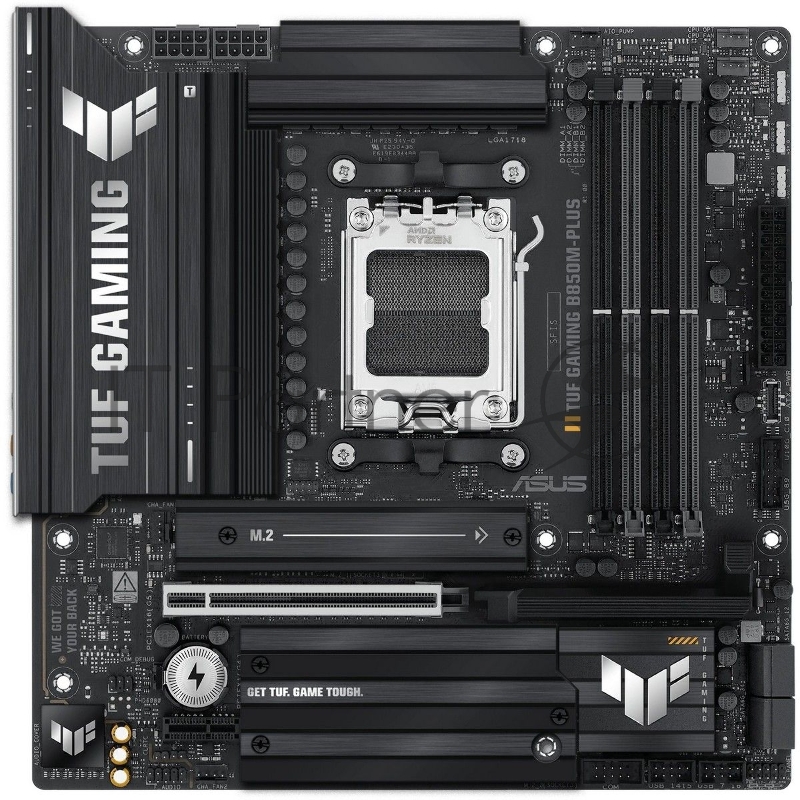 Материнская плата ASUS TUF Gaming B850M-Plus, AM5, AMD B850, 4xDDR5, 4xSATA, 3xM.2, 1xPCIe 5.0 x16, 1xPCIe 4.0 x4, 1xPCIe x1, 1xDP, 1xHDMI, 1x2.5Gb LAN, 4xUSB 2.0, 4xUSB 3.2 Gen 1, 3xUSB 3.2 Gen 2, 1xUSB-C, 3x3.5 мм, 7.1, mATX