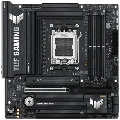 Материнская плата ASUS TUF Gaming B850M-Plus, AM5, AMD B850, 4xDDR5, 4xSATA, 3xM.2, 1xPCIe 5.0 x16, 1xPCIe 4.0 x4, 1xPCIe x1, 1xDP, 1xHDMI, 1x2.5Gb LAN, 4xUSB 2.0, 4xUSB 3.2 Gen 1, 3xUSB 3.2 Gen 2, 1xUSB-C, 3x3.5 мм, 7.1, mATX
