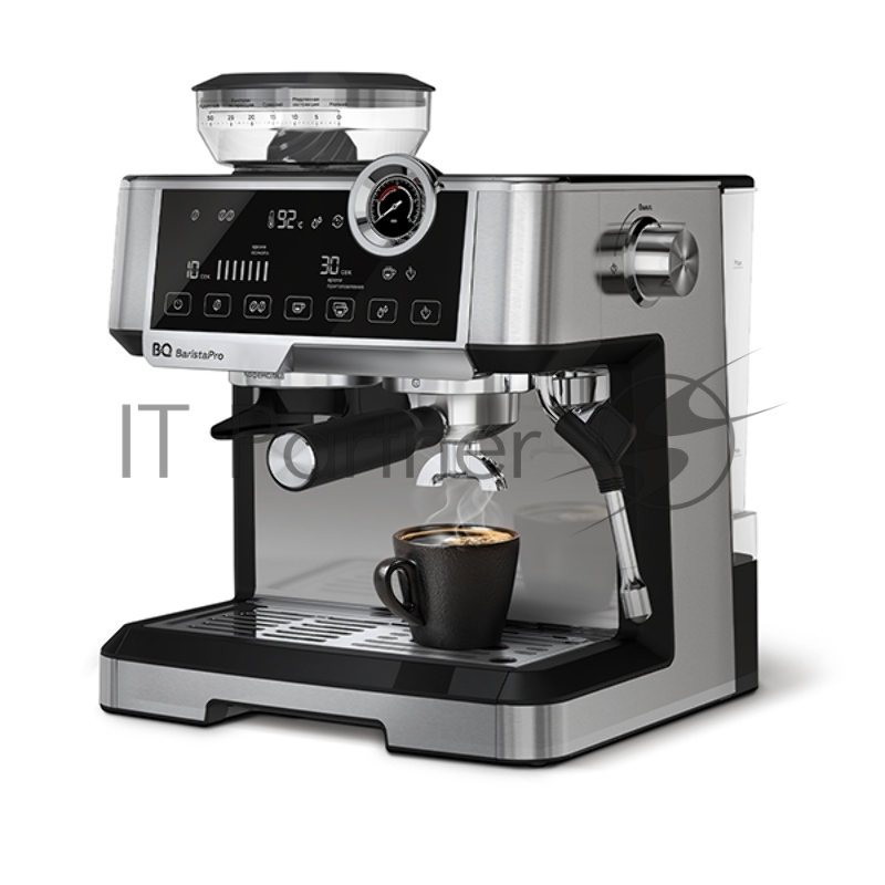 Кофеварка рожковая BQ CM5002 серебристый/черный, исп. кофе - зерновой/молотый, 2,8 л, 2400 Вт, 19 бар