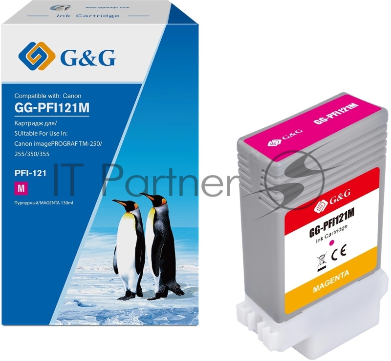 Картридж струйный G&G GG-PFI121M пурпурный (130мл) для Canon imagePROGRAF TM-250/255/350/355