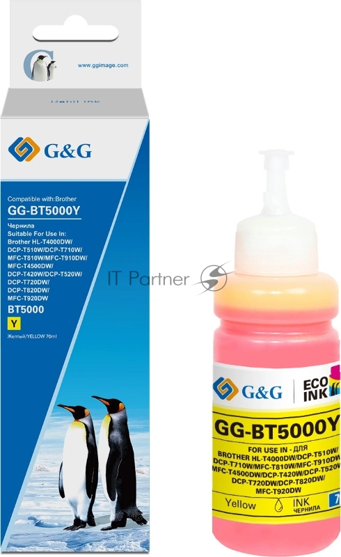 Чернила G&G GG-BT5000Y желтый70мл для Brother HL-T4000DW/DCP-T510W/DCP-T710W/MFC-T810W/