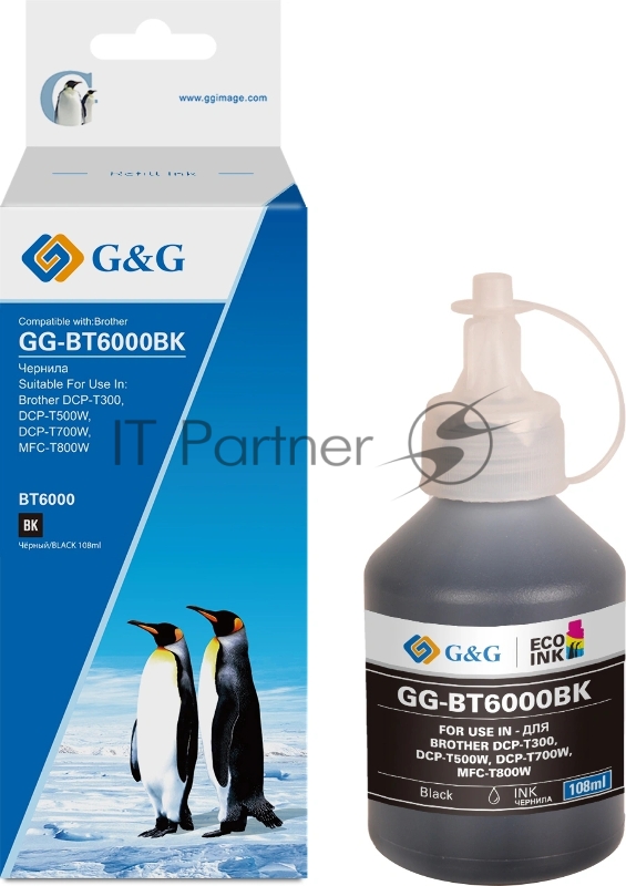 Чернила G&G GG-BT6000BK черный108мл для Brother HL-1110/1112A/1210/1212;DCP-1510/1512/1