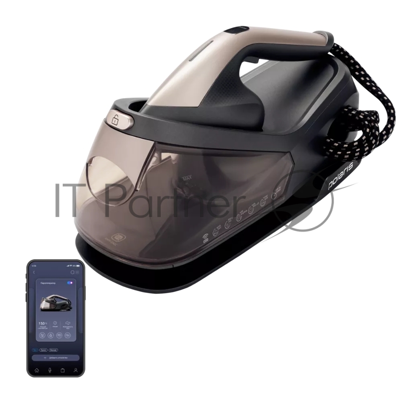 Парогенератор Polaris PSS 2002K X-Steam PRO WIFI IQ Home черный/золотистый, 2600 Вт, 120 г/мин, 300 г/мин, 1200 мл