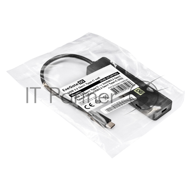 USB-концентратор 4-в-1 ExeGate DUB-2C2P/5G (кабель-адаптер USB 3.2 Gen1 Type C --> 2xUSB3.2 Gen1 Type-A (5G)/2xUSB3.2 Gen1 Type-C (5G), SuperSpeed USB 5Gbps, Plug&Play, черный)