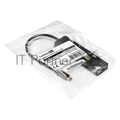 USB-концентратор 4-в-1 ExeGate DUB-2C2P/10G (кабель-адаптер USB 3.2 Gen2 Type C --> 2xUSB3.2 Gen2 Type-A (10G)/2xUSB3.2 Gen2 Type-C (10G), SuperSpeed+ USB 10Gbps, Plug&Play, черный)