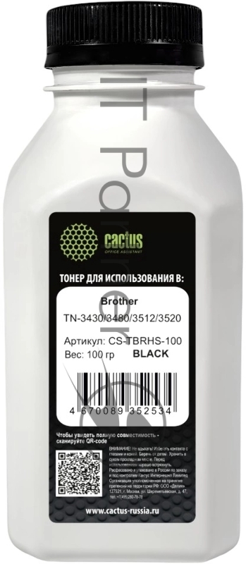 Тонер Cactus CS-TbRHS-100 черный флакон 100гр. для принтера Brother TN-3430/3480/3512/3520