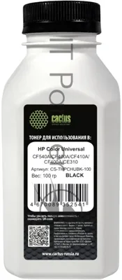 Тонер Cactus CS-THPCHUBK-100 черный флакон 100гр. для принтера HP Color Universal CF540A/CF400A/CF410A/CF400A/CE310
