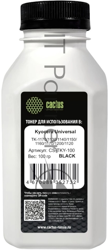 Тонер Cactus CS-TKY-100 черный флакон 100гр. для принтера Kyocera Universal TK-1170/1130/1140/1150/1160/1170/1200/1120