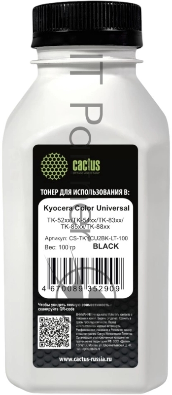 Тонер Cactus CS-TKYCU2BK-LT-100 черный флакон 100гр. для принтера Kyocera Color Universal TK-52xx/TK-54xx/TK-83xx/TK-85xx/TK-88xx