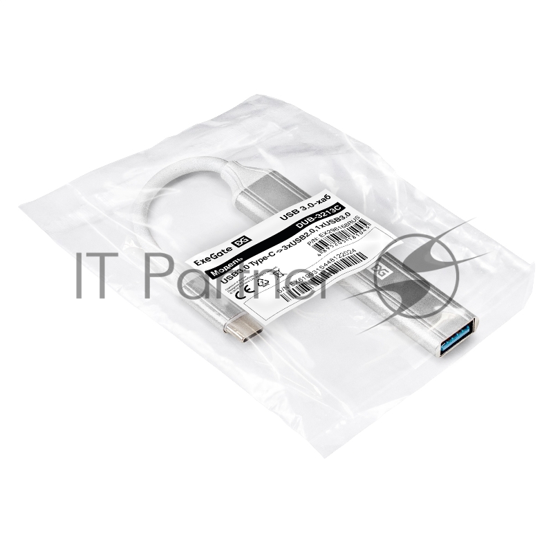 USB-концентратор 4-в-1 ExeGate DUB-3213C (кабель-адаптер USB3.0 Type-C --> 3xUSB2.0, 1xUSB3.0, Plug&Play, серебристый)