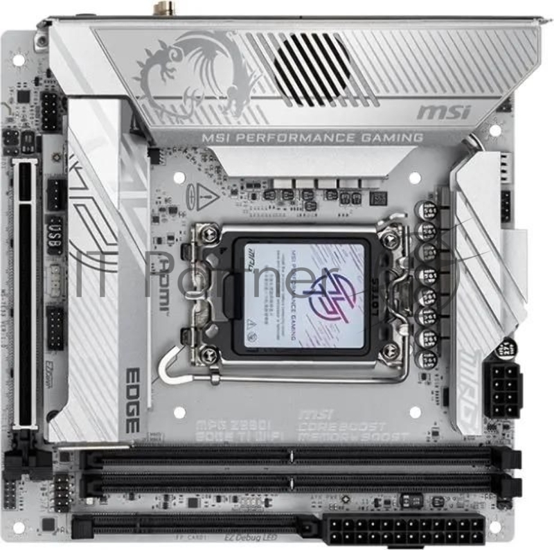 Материнская плата MSI MPG Z890I EDGE TI WIFI, LGA1851, Intel Z890, 2xDDR5, 0xSATA, 3xM.2, 1xPCIe 5.0 x16, HDMI, USB Type-C, 1x5Gb LAN, Thunderbolt, 2x3.5 мм, 7.1, mini-ITX