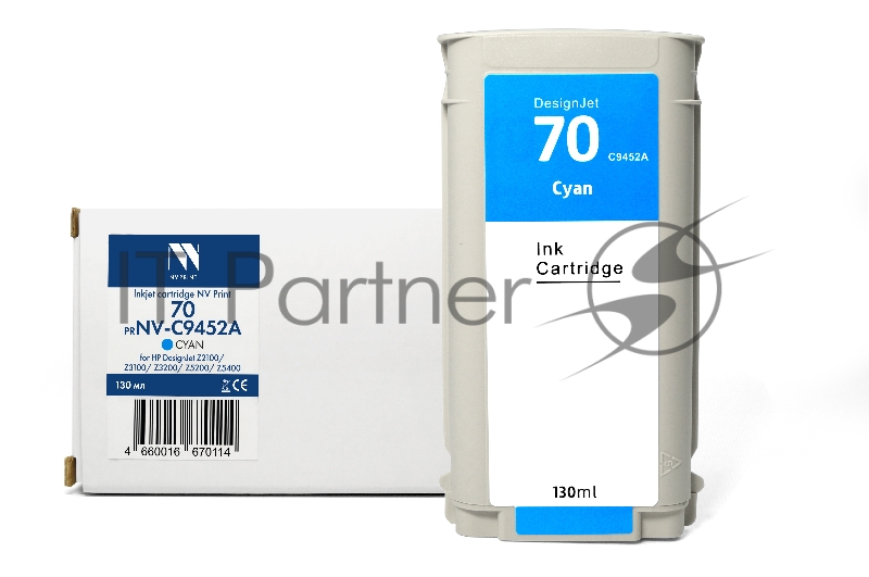 Картридж струйный NVPrint 70 (NV-C9452A) Cyan для HP DesignJet Z2100/Z3100/Z3200/Z5200/Z5400 (130 мл) совместимый