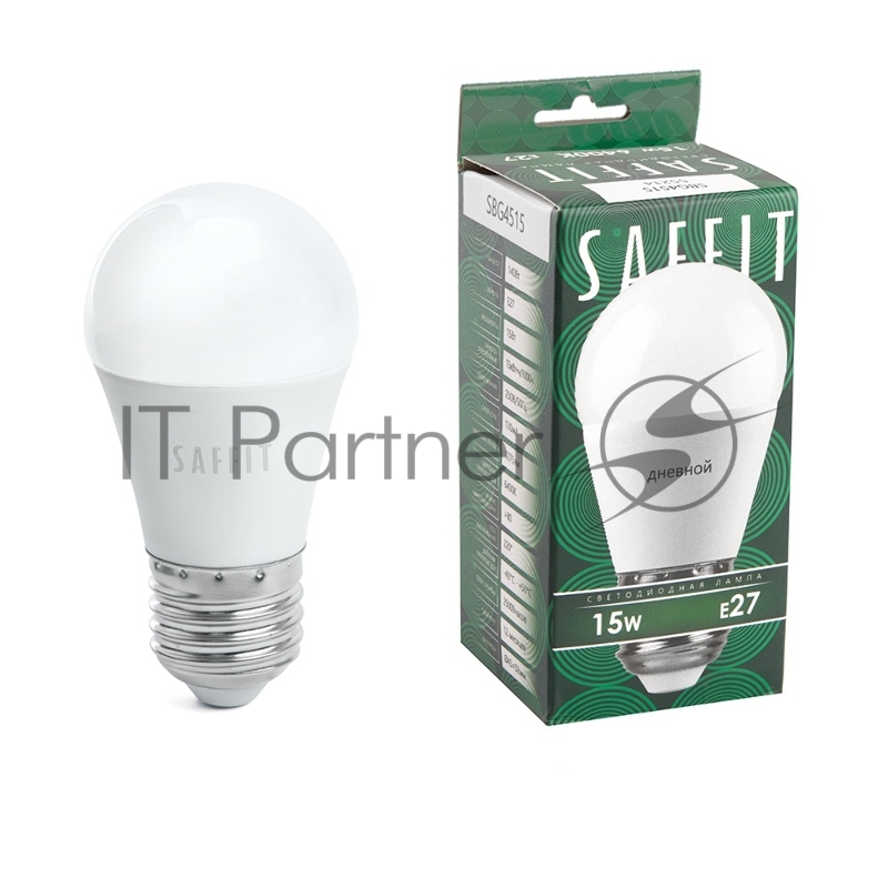 Лампа светодиодная SAFFIT SBG4515 LED 15Вт Е27 дневной матовый шар
