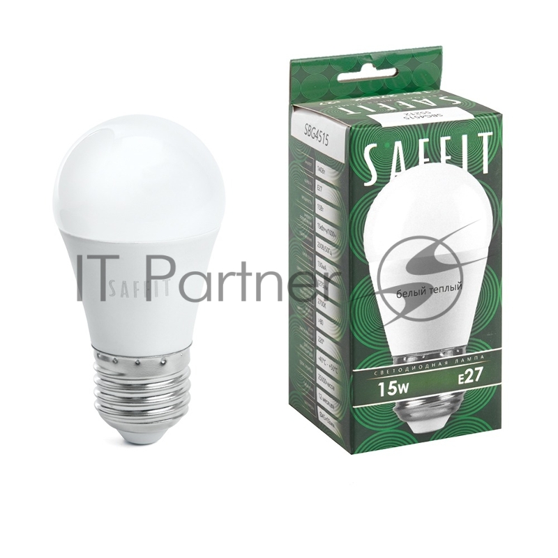 Лампа светодиодная SAFFIT SBG4515 LED 15вт Е27 теплый матовый шар