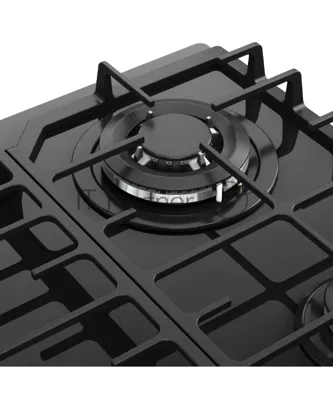 Варочная панель Kuppersberg FG 66 B газ, High-Tech, 59 см, автоматический электроподжиг, газ-контроль, форсунки под сжиженый газ, SABAF конфорки, чугунные решетки, цвет черный, цвет фурнитуры черный