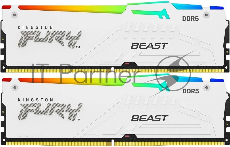 Оперативная память Kingston Fury Beast, DDR5, 32Gb (2x16GB), 5600MHz, CL36, DIMM, радиатор, RGB, белый