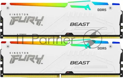 Оперативная память Kingston Fury Beast, DDR5, 32Gb (2x16GB), 5600MHz, CL36, DIMM, радиатор, RGB, белый