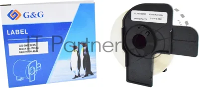 Картридж ленточный G&G GG-DK22205 черный на белом 62x30.48 для Brother P-touch QL-500, QL-550, QL-700, QL-800