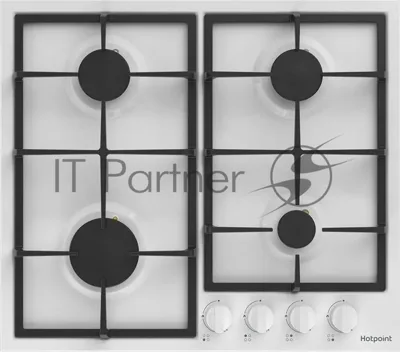 Газовая варочная поверхность Hotpoint HGMT 642 WH, 4 конфорки, эмалированная сталь, 7800 Вт