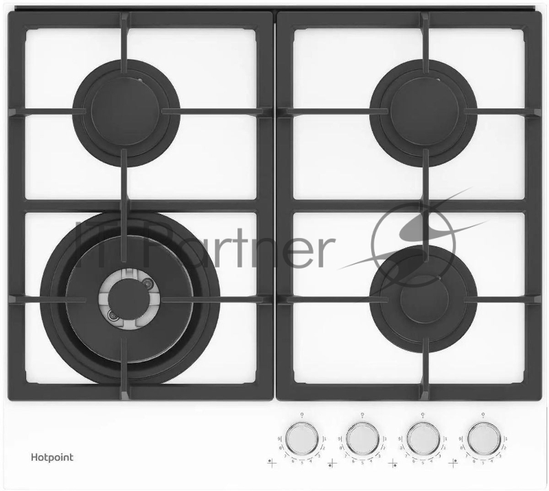 Газовая варочная поверхность Hotpoint HGS 62F/WH, 4 конфорки, закаленное стекло, 9500 Вт
