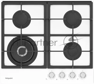 Газовая варочная поверхность Hotpoint HGS 62F/WH, 4 конфорки, закаленное стекло, 9500 Вт
