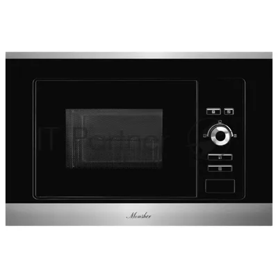 Встраиваемая микроволновая печь Monsher MMH 201 BX 60 см, 20 л, 8 автоматических кулинарных программ, 5 режимов мощности, функция размораживания по весу полуфабрикатов или по времени, черный и нерж.