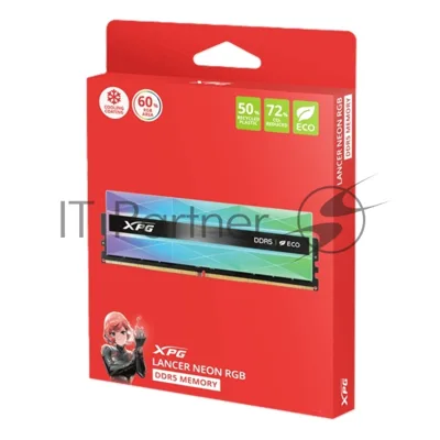 Оперативная память XPG Lancer Neon RGB, DDR5, 32GB (2x16GB), 6400MHz, CL32, DIMM, с радиаторами, RGB, серебристая