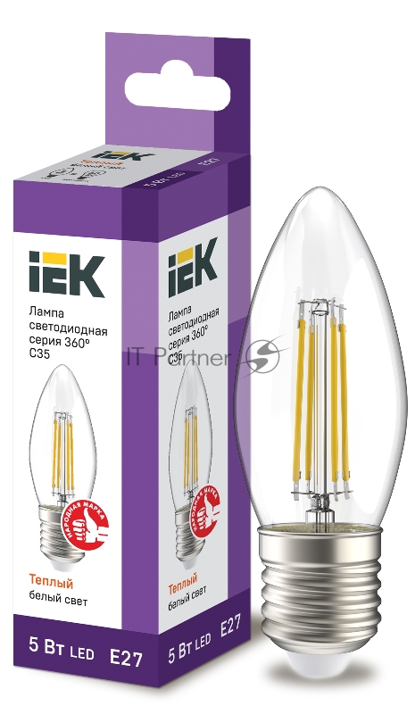Лампа IEK LED C35 свеча прозрачный 5Вт 230В 3000К E27 серия 360°