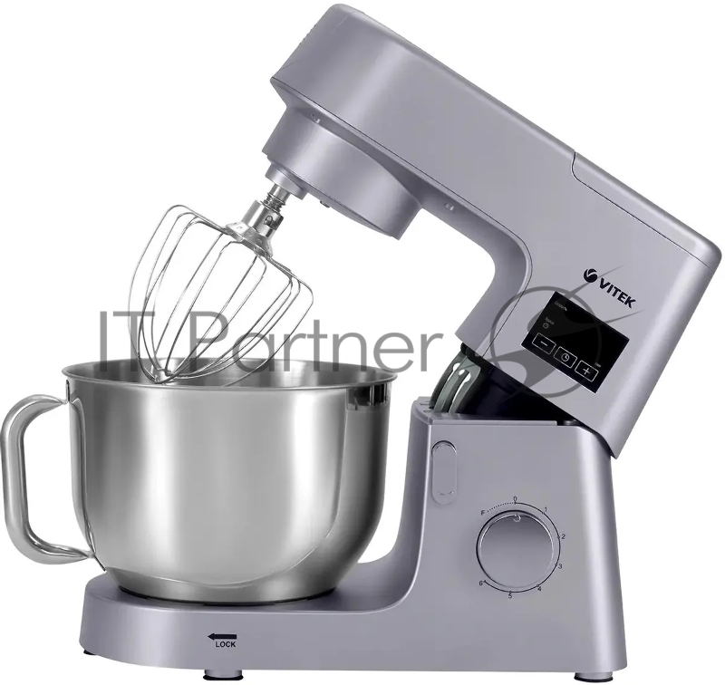 Миксер Vitek VT-PM0550 серебристый, стационарный, 2000 Вт, 6.2 л, 6 скоростей