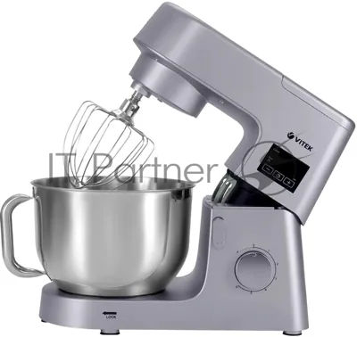 Миксер Vitek VT-PM0550 серебристый, стационарный, 2000 Вт, 6.2 л, 6 скоростей