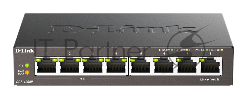 Коммутатор D-Link DGS-1008P/F3A, 8×1 Гбит/с, неуправляемый