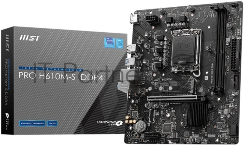 Материнская плата MSI PRO H610M-S DDR4, LGA1700, Intel H610, 2xDDR4, 2xSATA, 1xM.2, 1xPCIe 4.0 x16, HDMI, 1x1Gb LAN, 3x3.5 мм, 7.1, microATX