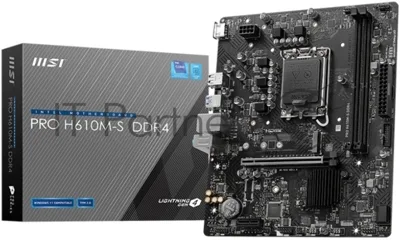 Материнская плата MSI PRO H610M-S DDR4, LGA1700, Intel H610, 2xDDR4, 2xSATA, 1xM.2, 1xPCIe 4.0 x16, HDMI, 1x1Gb LAN, 3x3.5 мм, 7.1, microATX