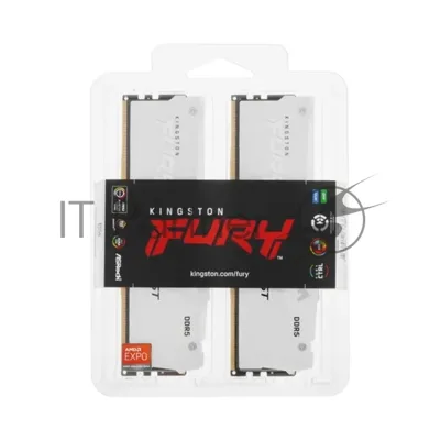 Оперативная память Kingston Fury Beast, DDR5, 32Gb (2x16GB), 6000MHz, CL30, DIMM, с радиатором, RGB, белый