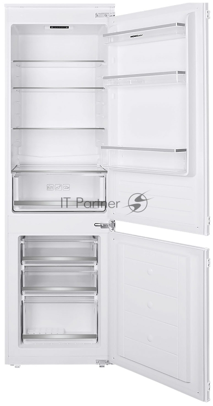 Встраиваемый холодильник HOMSair FB177SW Inverter белый, двухкамерный, 195/75л, морозилка снизу, капельная система