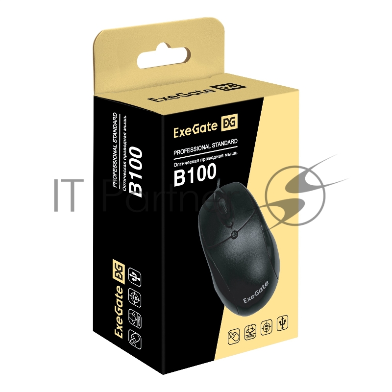 Мышь проводная ExeGate Professional Standard B100 черный, 1000 dpi, USB, кнопки - 3