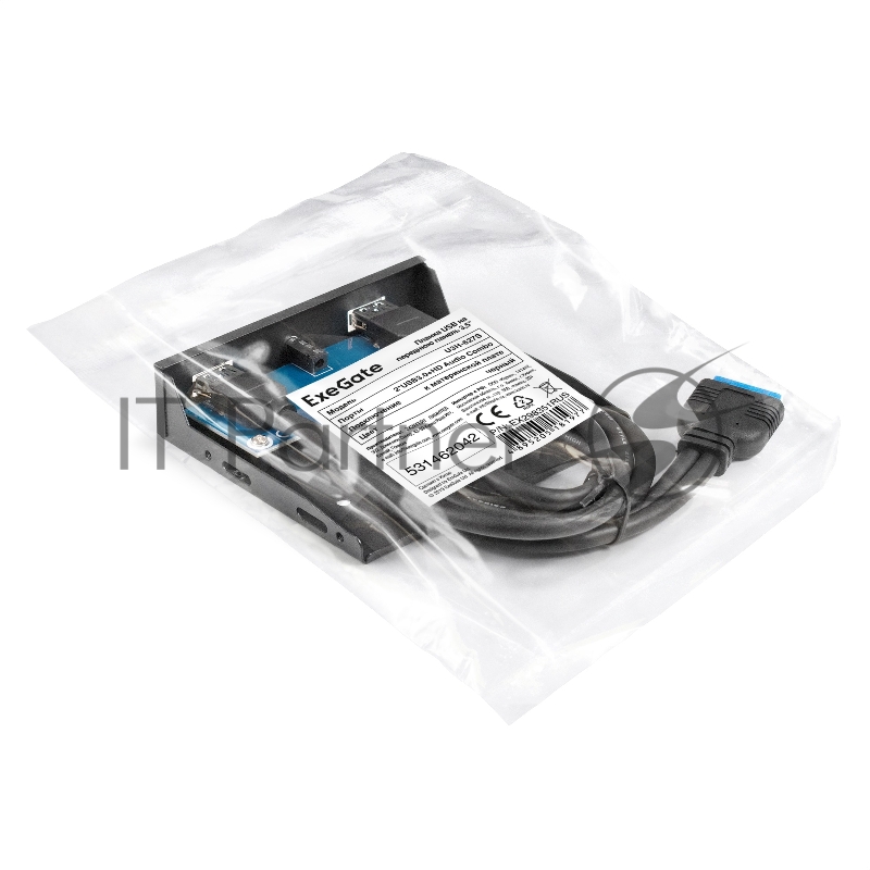 Планка USB на переднюю панель ExeGate U3H-627S, 3,5", 2хUSB3.0+HD Audio Combo, черная, металл, подсоед. к MB