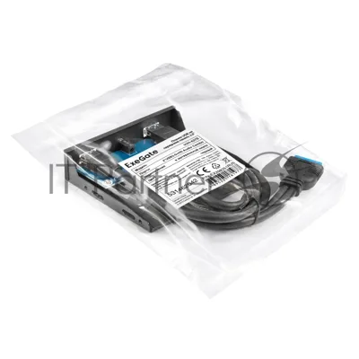 Планка USB на переднюю панель ExeGate U3H-627S, 3,5", 2хUSB3.0+HD Audio Combo, черная, металл, подсоед. к MB