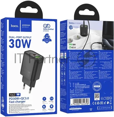 Сетевое зарядное устройство Hoco Gentle PD30W+QC3.0 30W 3A (PD+QC) (44358)