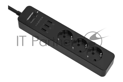 Удлинитель с USB зарядкой HARPER UCH-315 черный