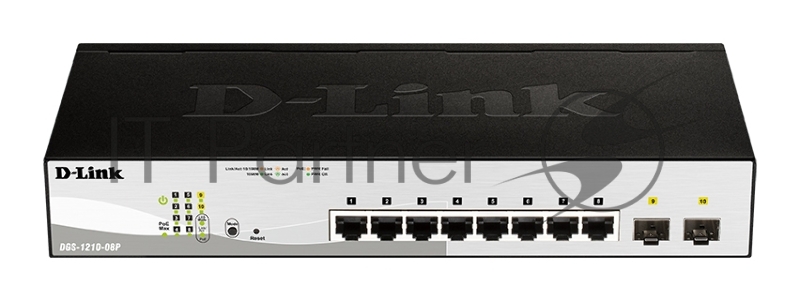 Коммутатор D-Link DGS-1210-08P/G3A, 8×1 Гбит/с PoE + 2×1 Гбит/с SFP, настраиваемый