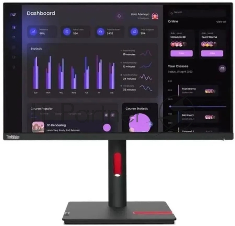 Монитор 23.8" Lenovo ThinkVision T24i-30 IPS 1920x1080, 60 Гц, 4 мс, 16:9, 250 кд/м², HDMI 1.4, DP 1.2, VGA, USB Hub (4x USB 3.2), 3.5 Jack, HDR10, черный