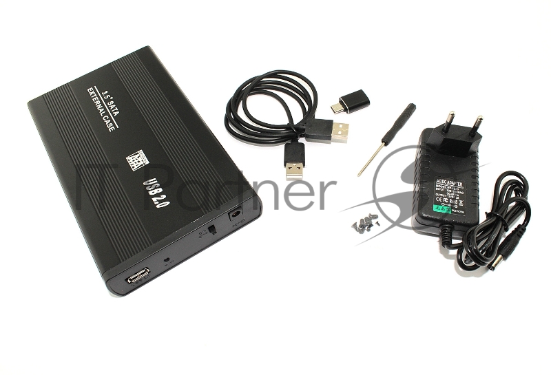 Бокс для жесткого диска 3,5" SATA алюминиевый USB 2.0 черный