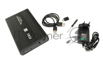 Бокс для жесткого диска 3,5" SATA алюминиевый USB 2.0 черный