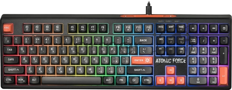Клавиатура проводная игровая Defender Atomic Force GK-005 RU,чер/сер,108кн+FN,радуж,1.5м