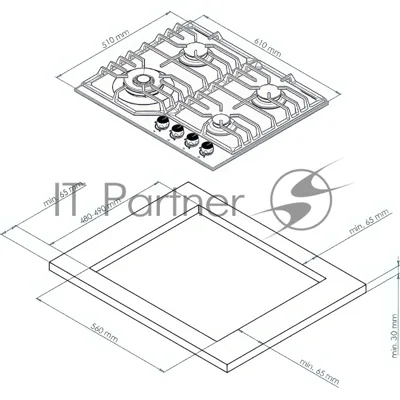 Газовая варочная панель Kuppersberg FS 610 C Bronze, газ, Classic, 61 см, автоматический электроподжиг, газ-контроль, SABAF конфорки, чугунные решетки, цвет бежевый, цвет фурнитуры бронзовый