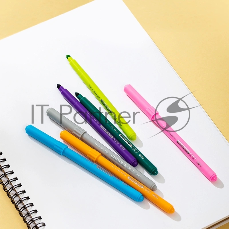 Фломастеры Deli EC161-12 Color Kids, круглый корпус, конический пишущий наконечник, вентилируемый колпачок, 12 цветов, пакет с европодвесом