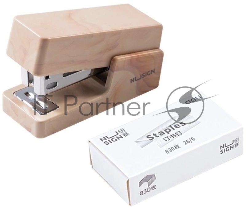 Степлер мини Deli NS083C BEIGE Nusign 24/6 26/6 (25 листов) бежевый 830 скоб, пластик, коробка